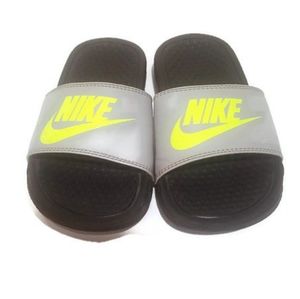 Boy's Nike slides/sandals.  Grey/lime green